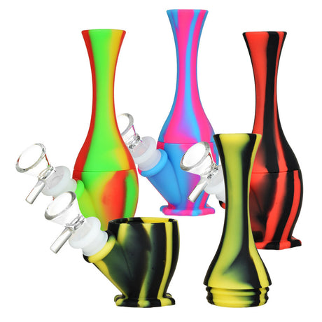 Eyce Vibrant Silicone Vase Water Pipes in various colors with 14mm bowls, front and angle views
