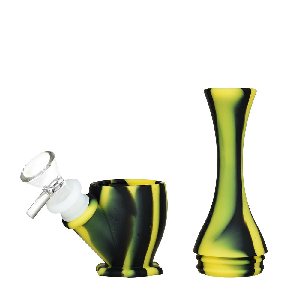 Eyce Vibrant Silicone Vase Water Pipe, 6.25" with 14mm Bowl, Yellow & Black Swirl Design