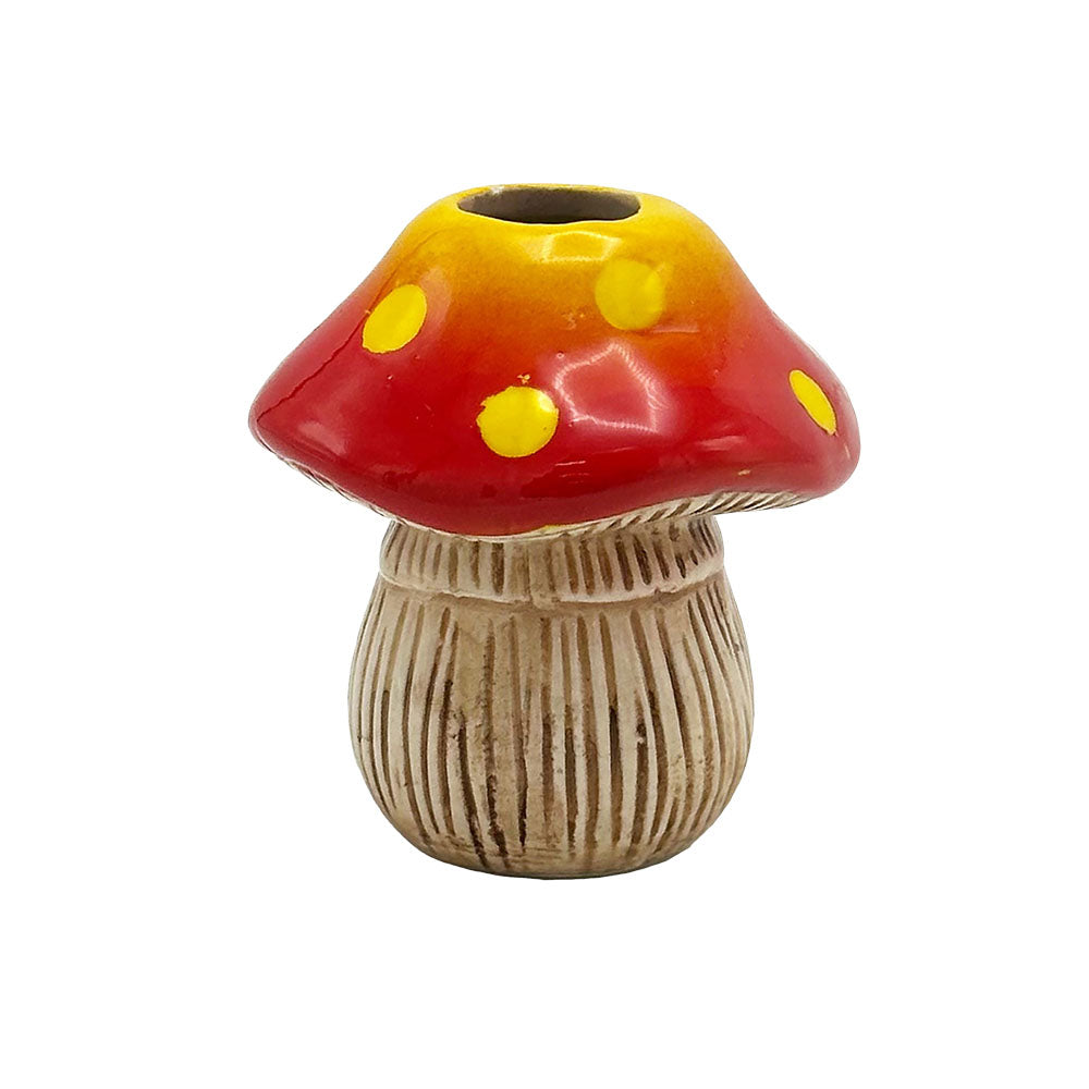 Colorful Spotted Mushroom Ceramic Shot Glass, 2oz Capacity - Front View