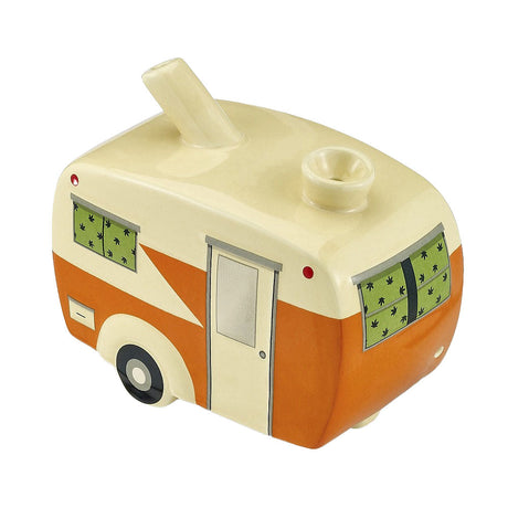 Vintage Camper Ceramic Pipe, 5.5" x 4.5", angled side view on seamless white background
