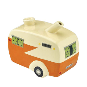 Vintage Camper Ceramic Pipe, 5.5" x 4.5" with Retro Design, Side View on White Background