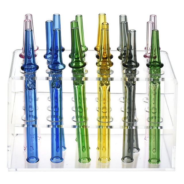 Vortex Twist Dab Straws in Display Set, 6", Durable Borosilicate Glass, Assorted Colors
