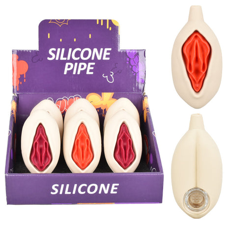 Assorted colors Vulva Silicone Hand Pipes display, 4.25" size, easy to clean, durable