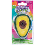 Wacky Bowlz Avocado-Shaped Ceramic Hand Pipe in Packaging, Front View, Compact and Collectible