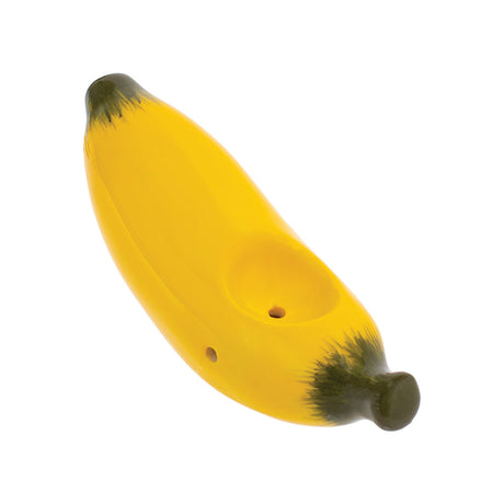 Ceramic Banana-Shaped Hand Pipe Top View, Yellow with Realistic Details