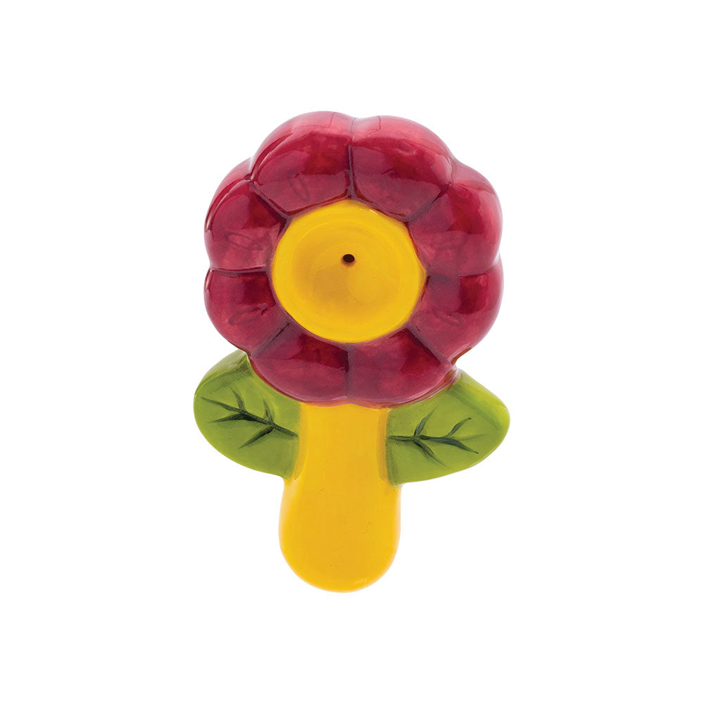 Colorful Wacky Bowlz Flower Ceramic Pipe, Front View on White Background
