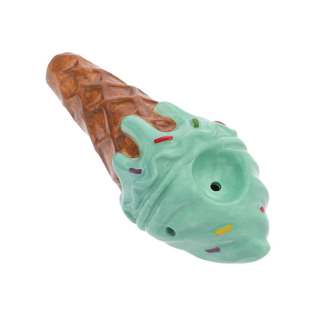 Wacky Bowlz Ice Cream Ceramic Hand Pipe in Green, 4.5" Spoon Design, Portable and Novelty Gift