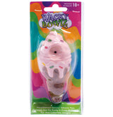 Wacky Bowlz Ice Cream Cone Ceramic Hand Pipe in packaging, pink with green sprinkles, portable 4.5" size