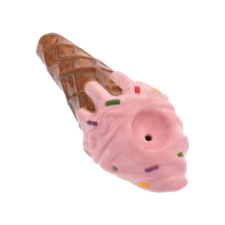 Wacky Bowlz Pink Ice Cream Cone Ceramic Hand Pipe, 4.5" Spoon Design, for Dry Herbs