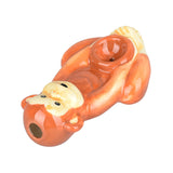 Wacky Bowlz Monkey Ceramic Hand Pipe, Brown, 4" Spoon Design, Portable Size, Top View