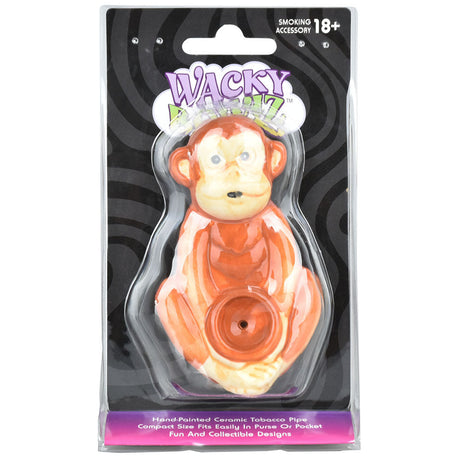 Wacky Bowlz Monkey Ceramic Hand Pipe - Front View in Packaging