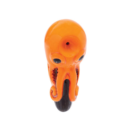 Wacky Bowlz Octopus Ceramic Hand Pipe in orange with detailed tentacles, front view on white background