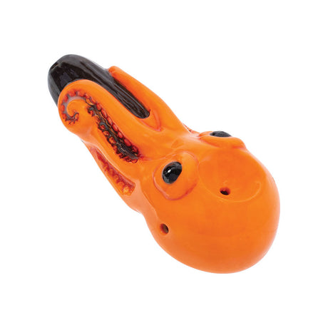 Wacky Bowlz Octopus Ceramic Hand Pipe in orange with detailed tentacle design, top view
