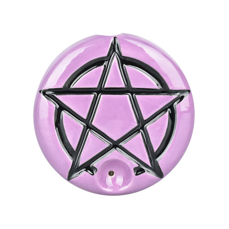 Wacky Bowlz Pentagram Ceramic Hand Pipe, Top View, Lavender with Black Detailing