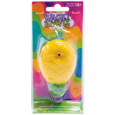 Wacky Bowlz Pineapple Ceramic Hand Pipe in packaging, colorful and compact design