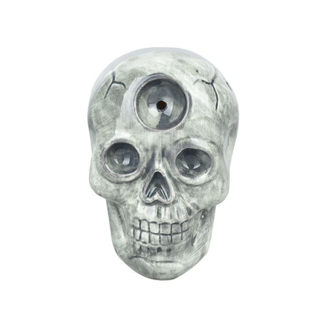 Wacky Bowlz Skull Ceramic Hand Pipe, Gray, Compact Spoon Design for Dry Herbs, Front View