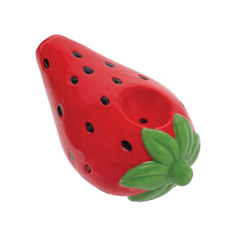 Wacky Bowlz Strawberry Ceramic Hand Pipe, Red with Green Leaves, Portable 3.5" Spoon Design