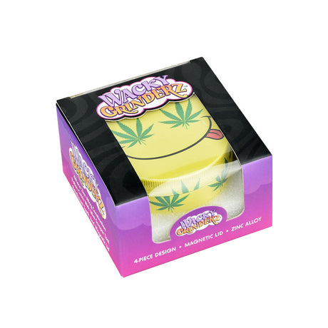 Wacky Grinderz 4pc Metal Herb Grinder, 2.5" Diameter, Assorted Colors, Front View in Display Box