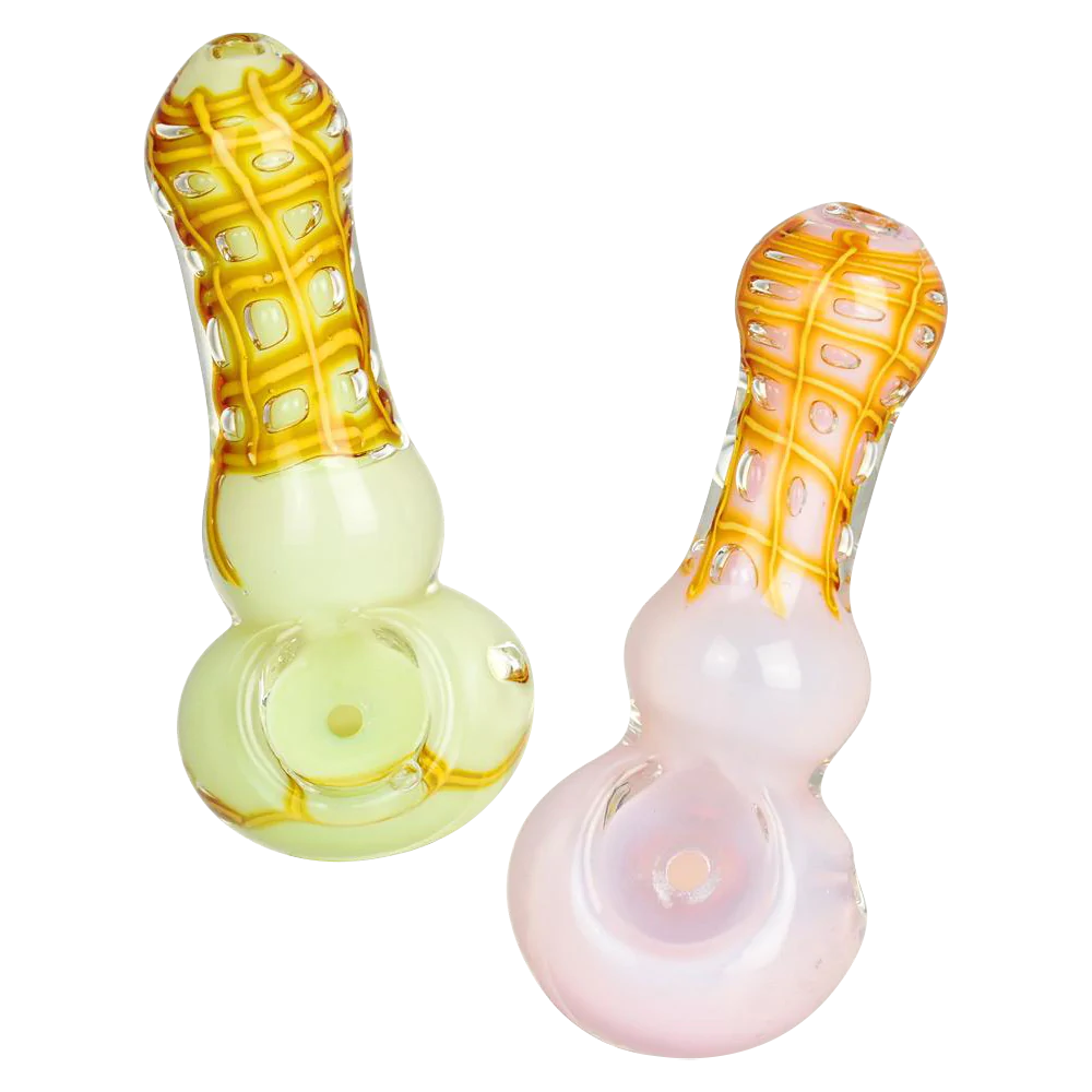 Waffle Cone Bubbled Glass Spoon Pipe, Portable 3.75" Size, For Dry Herbs, Top View