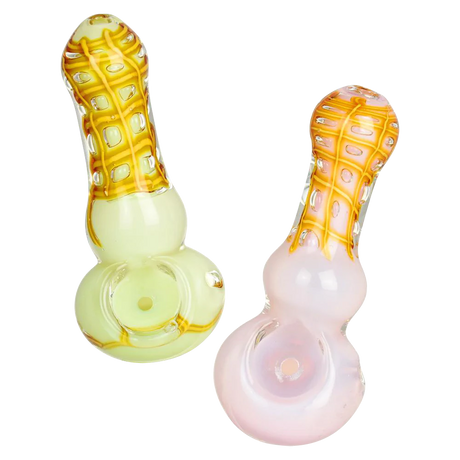 Waffle Cone Bubbled Glass Spoon Pipe, Portable 3.75" Size, For Dry Herbs, Top View