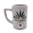 Gray Wake & Bake Coffee Mug Pipe 10oz front view with cannabis leaf design and side carb hole