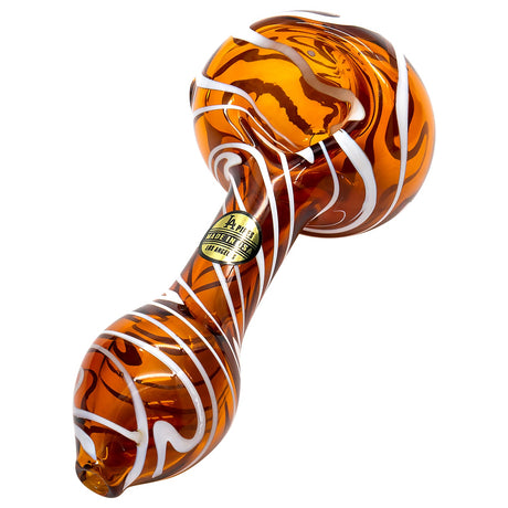 LA Pipes 'Warped Space' Amber Color Glass Hand-Pipe for Dry Herbs, 4.5 inches - Side View