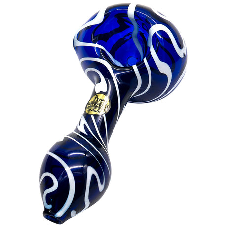 LA Pipes 'Warped Space' Cobalt Blue Glass Hand-Pipe for Dry Herbs, Angled Side View