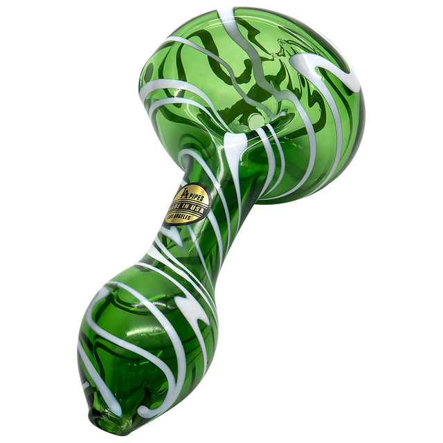 LA Pipes 'Warped Space' Emerald Color Glass Hand-Pipe, Spoon Design, 4.5" Length, Angled View