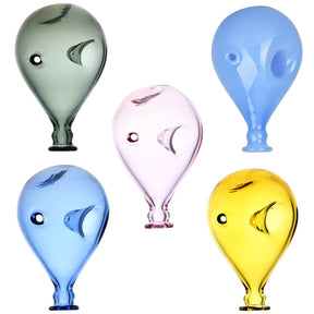 Assorted colors Water Balloon Glass Hand Pipes, 3.25" novelty design, front view on white background