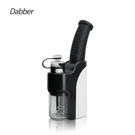 Waxmaid 6.73'' Electric Dab Rig in Black, angled view showcasing silicone body and glass percolator