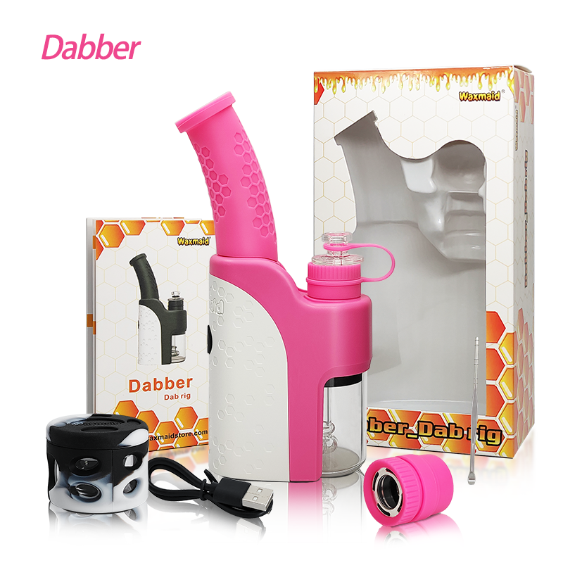 Waxmaid 6.73'' Electric Dab Rig in Pink with Disc Percolator, Silicone Base, and Accessories