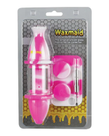 Waxmaid Silicone Nectar Straw Kit in pink, with glass tip and container, packaged front view