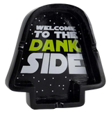 Black polyresin 'Welcome to the Dank Side' ashtray, front view, 4.15" x 4.35" size