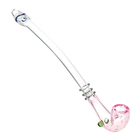 12" Welcoming Wizard Sherlock Pipe in Borosilicate Glass with Magical Pink Swirls - Front View