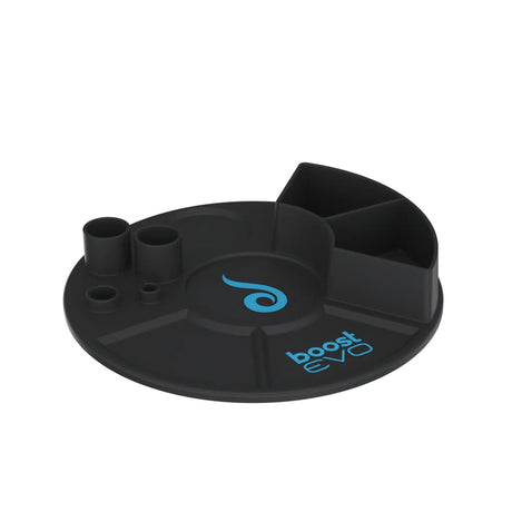 Dr Dabber Boost Evo Silicone Mat for dab rigs, angled view showcasing compartments for accessories