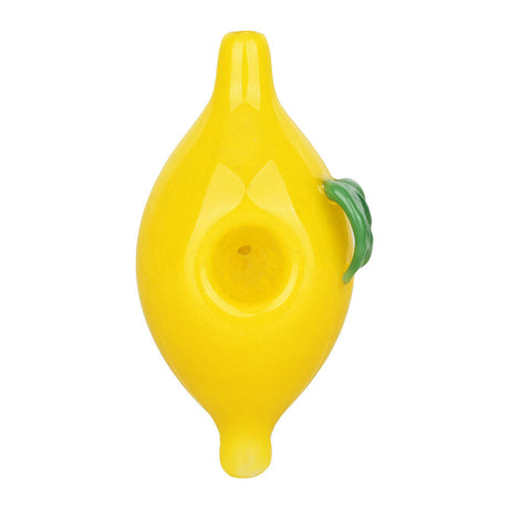 Borosilicate Glass Lemon-Shaped Hand Pipe Top View with Green Leaf Detail