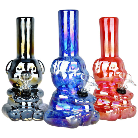 Whimsical Bear-y Shiny Soft Glass Water Pipes in Black, Blue, and Red - Front View