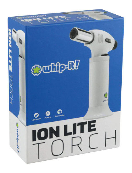 Whip-it! Ion Lite Torch Lighter in white, portable and lightweight design, displayed with box