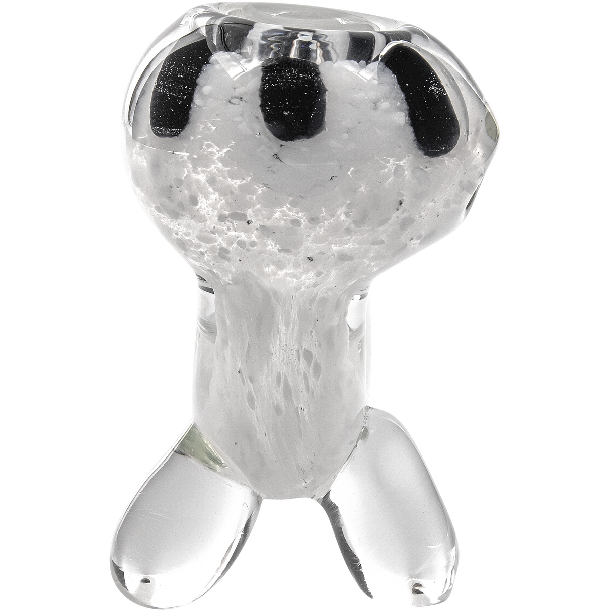 LA Pipes White Fritted Sherlock Hand Pipe with Black Daisy Bowl, Borosilicate Glass, Front View