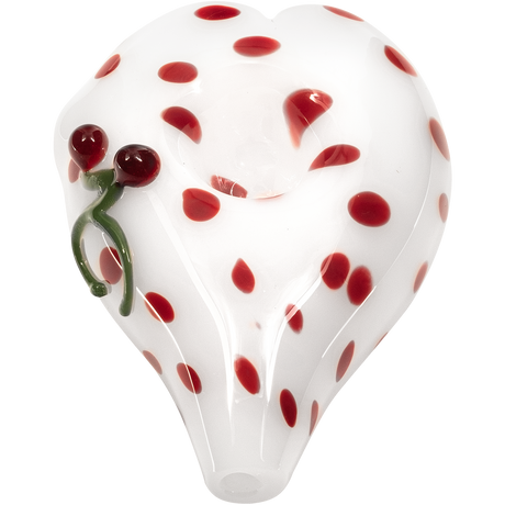 LA Pipes White Heart-Shaped Borosilicate Glass Hand Pipe with Red Accents - Top View