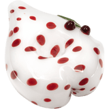 LA Pipes Compact White Heart-Shaped Glass Hand Pipe with Red Polka Dots - Angled Top View