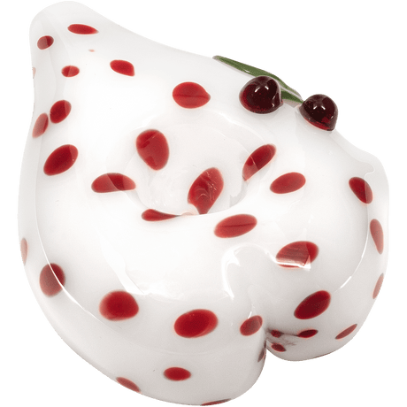 LA Pipes Compact White Heart-Shaped Glass Hand Pipe with Red Polka Dots - Angled Top View