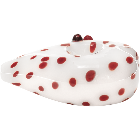 LA Pipes White Heart-Shaped Hand Pipe with Red Dots, Borosilicate Glass, Top View