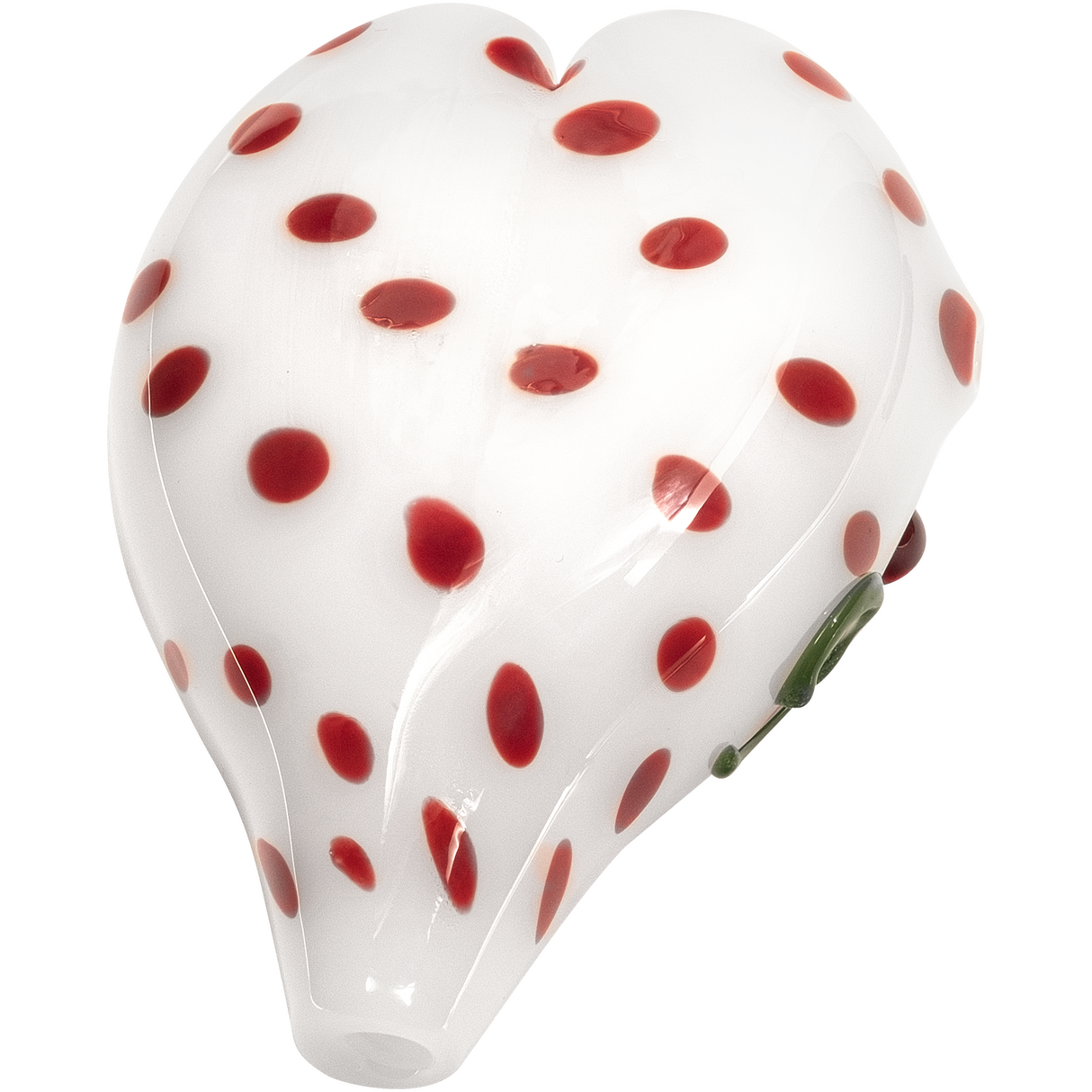 LA Pipes White Heart-Shaped Hand Pipe with Red Spots, Compact Borosilicate Glass, Side View