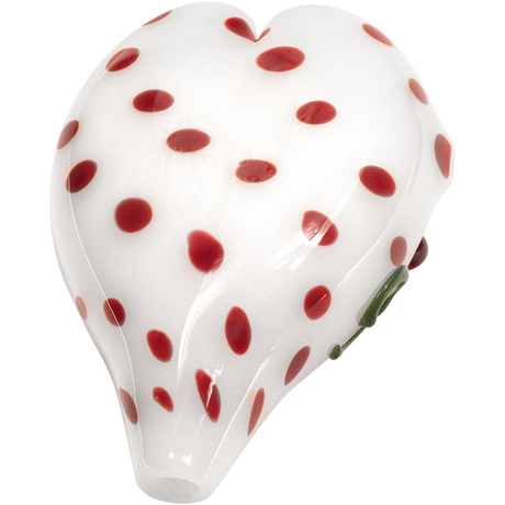 LA Pipes White Heart-Shaped Hand Pipe with Red Spots, Compact Borosilicate Glass, Side View
