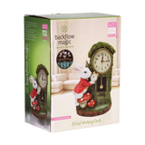 Green polyresin White Rabbit backflow incense burner with a built-in clock, standing 7.5 inches (19.1cm) tall