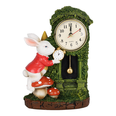 White Rabbit Clock polyresin backflow incense burner 7.5 inch with a functional built-in clock