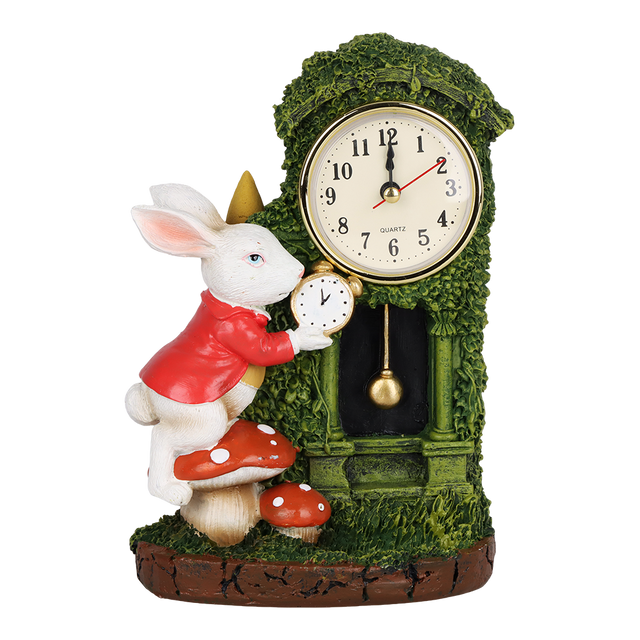 White Rabbit Clock polyresin backflow incense burner 7.5 inch with a functional built-in clock