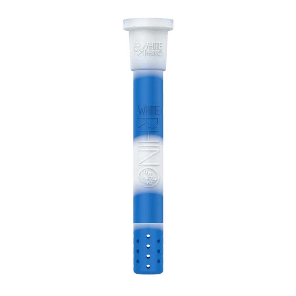 White Rhino Adjustable Silicone Downstem in Blue, Portable Design for Bongs, Front View