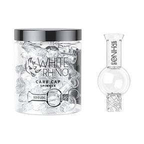 White Rhino Bubble Spinner Carb Cap made of clear borosilicate glass, 27mm diameter, portable design